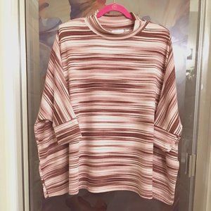Denim and Co mock neck striped top size M berry and white